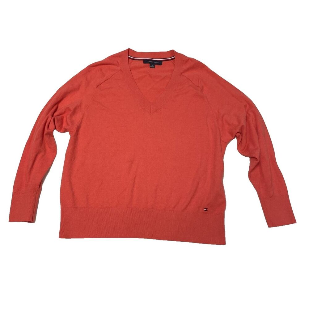 TOMMY HILFIGER Signature Soft Women's‎ Coral V Neck Pullover Sweater Size S